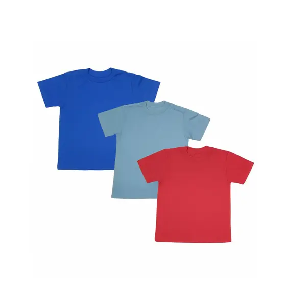 Kit 3 Camisetas Infantis Algodão Azul Verde e Vermelha – 4 a 12 Anos