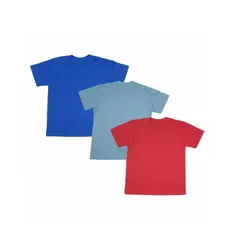 Kit 3 Camisetas Infantis Algodão Azul Verde e Vermelha – 4 a 12 Anos