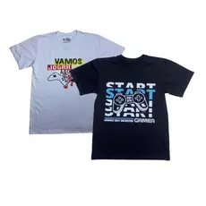 Kit 2 Camisetas Infantis VAMOS JOGAR + START – 100% Algodão