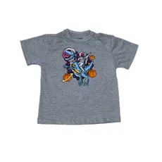 Camiseta Infantil Cinza Estampa Astrodino – 100% Algodão