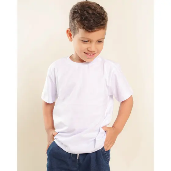 Camiseta Infantil Básica Branca 100% Algodão – 1, 2 ou 4 Unidades