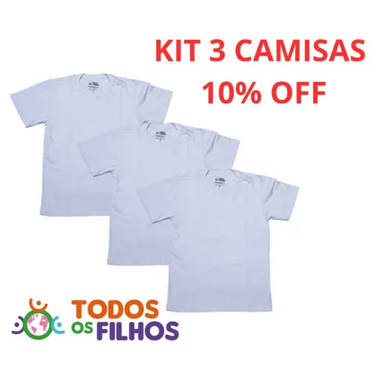 Kit 3 Camisetas Infantis Brancas 100% Algodão – 4 a 12 Anos