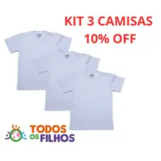 Kit 3 Camisetas Infantis Brancas 100% Algodão – 4 a 12 Anos
