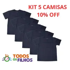 Kit 5 Camisetas Infantis Pretas 100% Algodão – 4 a 12 Anos