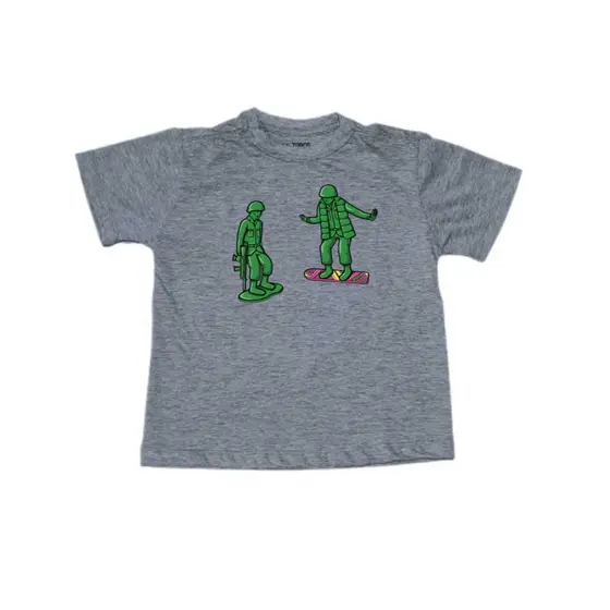 Camiseta Infantil Cinza Estampa Soldadinhos – 100% Algodão