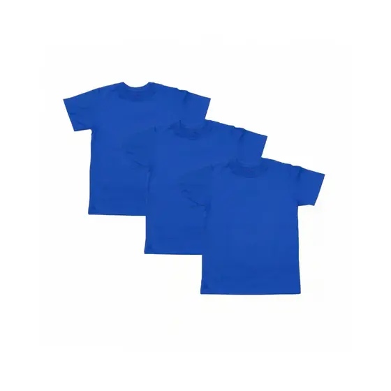 Kit 3 Camisetas Infantis Azul Royal 100% Algodão – 4 a 12 Anos