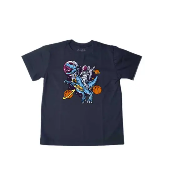 Camiseta Infantil Preta Estampa Astrodino – 100% Algodão