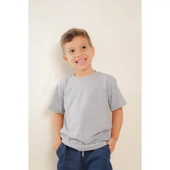 Camiseta Infantil Básica Cinza 100% Algodão – 1, 2 ou 4 Unidades