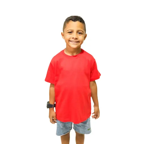 Camiseta Infantil Básica Vermelha 100% Algodão – 1, 2 ou 4 Unidades