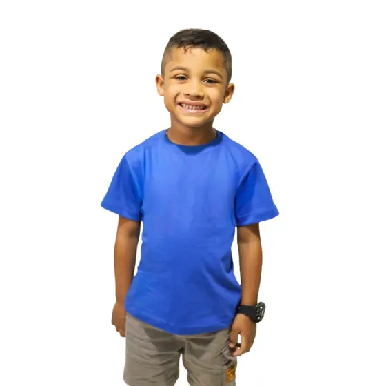 Camiseta Infantil Básica Azul Royal 100% Algodão – 1, 2 ou 4 Unidades