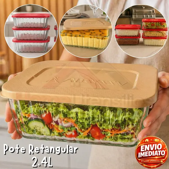 Pote Vidro 2.4 Litros Retangular Com Tampa Plástica