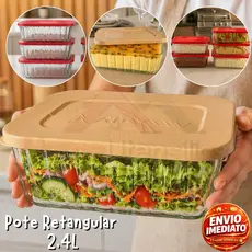 Pote Vidro 2.4 Litros Retangular Com Tampa Plástica