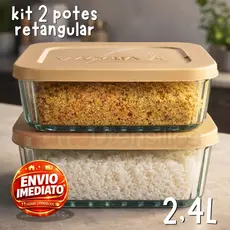 Kit 2 Pote Vidro 2.4 Litros Retangular Com Tampa Plástica