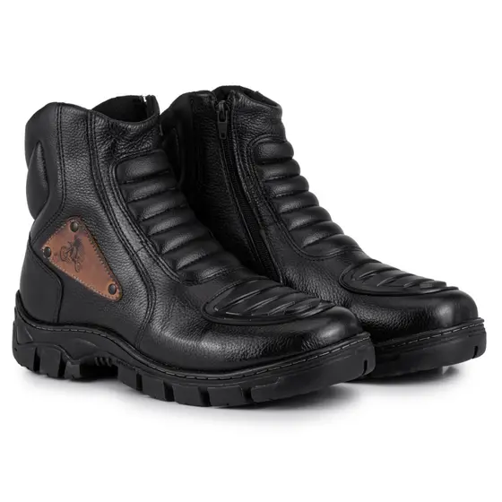 Bota Masculina para Motoqueiro Cano Medio com Proteção e Zíper Lateral Confortavel e Resistente