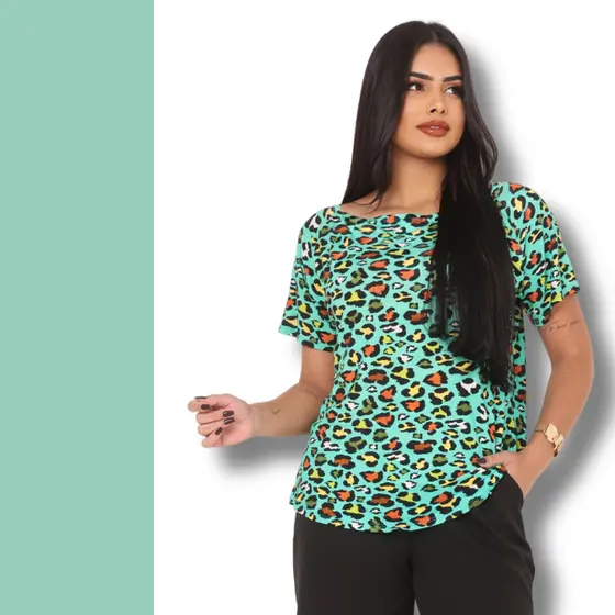 Blusa Feminina Gola Canoa Diversas Estampas Blogueira Básica Casual