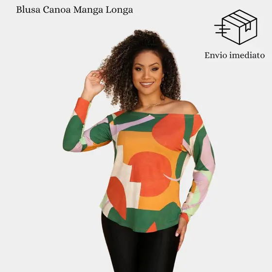 Blusa Feminina Gola Canoa Manga Longa - Estampas Variadas Casual Chic