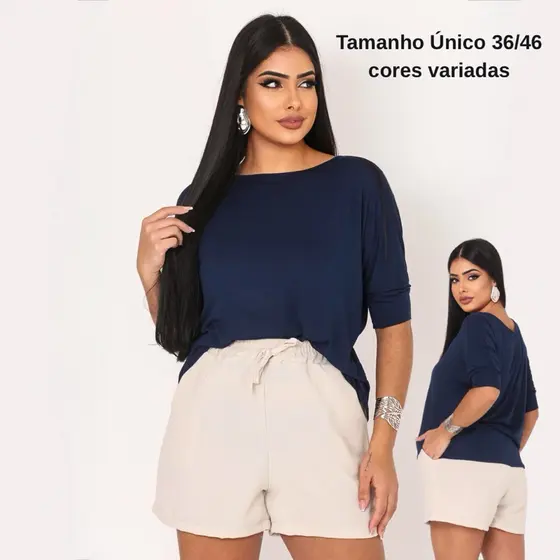 Blusa Feminina Manga 3/4 Cores Variadas Casual Conforto Estilo Malha Tamanho Único 36/46