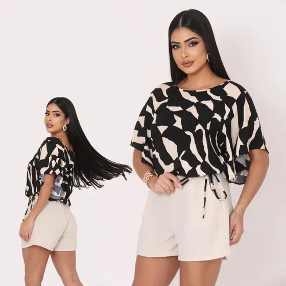 Blusa Feminina Viscose Estampada Semi Cropped Amarração - Casual e Conforto