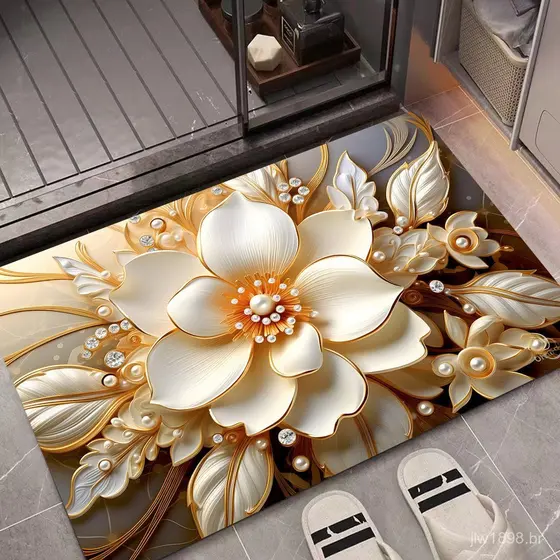 Tapete de Diatomita Floral para Banheiro, Tapete Tecnológico Lavável, Tapete 3D para Cozinha e Sala de Estar, Tapete Abs
