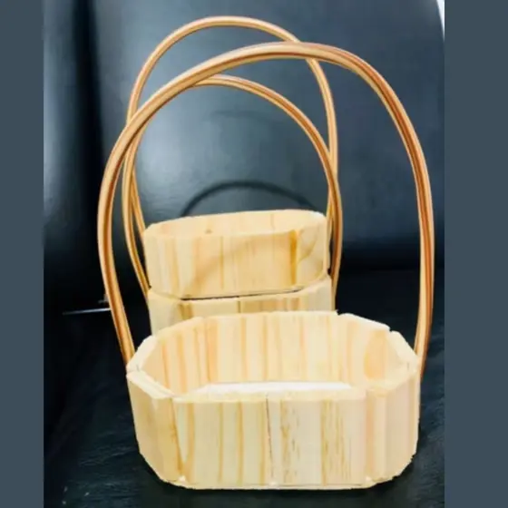kit 6 Cestas oval 16cm Fraldeira Madeira Decoração