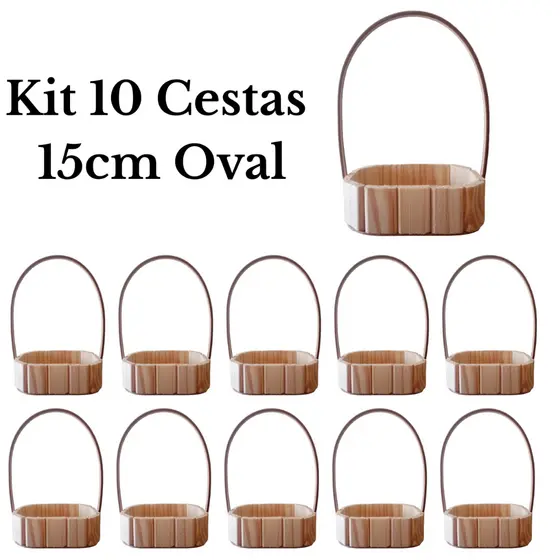 Kit 10 Cestas Oval 15cm Fraldeira Madeira Pinus Presentes e Decorações
