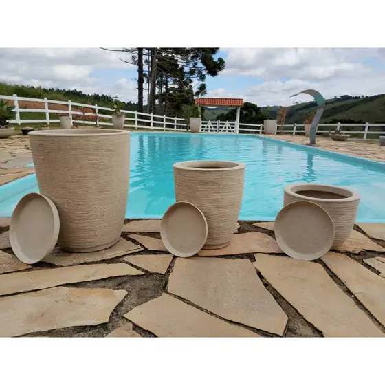 Kit 3 Vasos Planta Bojo Coluna N1 + N2 + Bojo Escovado N1 Luxo Casa Decorativo Sala Polietileno