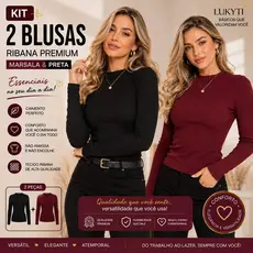 Kit 2 Blusas Feminina Manga Longa Ribana Premium Preta + Marsala