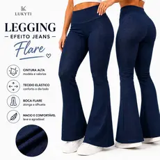 Calça Legging Feminina Efeito Jeans Boca Flare Cintura Alta Modeladora Confortável