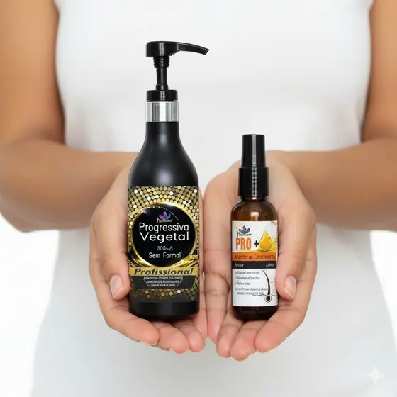 Kit Tratamento capilar profissional. Progressiva vegetal Sem + Ativador de Crescimento Pro. Diga Adeus a cabelo ralinho.