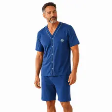 Pijama Masculino de Botão Pós Cirúrgico Meia Manga Bermuda Short Idoso Malha
