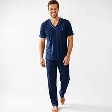 Pijama Masculino Manga Curta Calça Comprida Meia Estação Pijama de Homem Malha Confortável