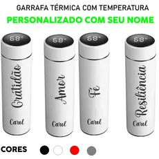 Garrafa térmica de água PERSONALIZADA COM NOME E PALAVRA INPIRADORA GRATIDAO AMOR FE DEUS INOX QUENTE E FRIO