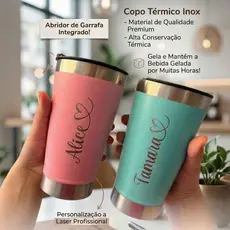 Copo Térmico PERSONALIZADO 473mL com NOME coração várias cores vem COM TAMPA gravação a laser logo