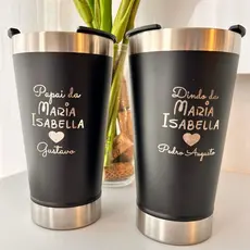 Copo térmico DINDO E DINDA personalizado com NOME DA CRIANÇA convite ou presente PADRINHO e MADRINHA 470ml