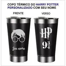 COPO TERMICO DO HARRY POTTER PERSONALIZADO COM SEU NOME COPO 473ML COM ABRIDOR DE GARRAFAS
