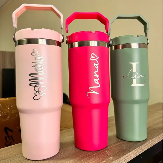 Garrafa PERSONALIZADA Térmica Flip com Alça 900ml Aço Inoxidável Isolamento Térmico Dupla Camada Tumbler Térmico Flip