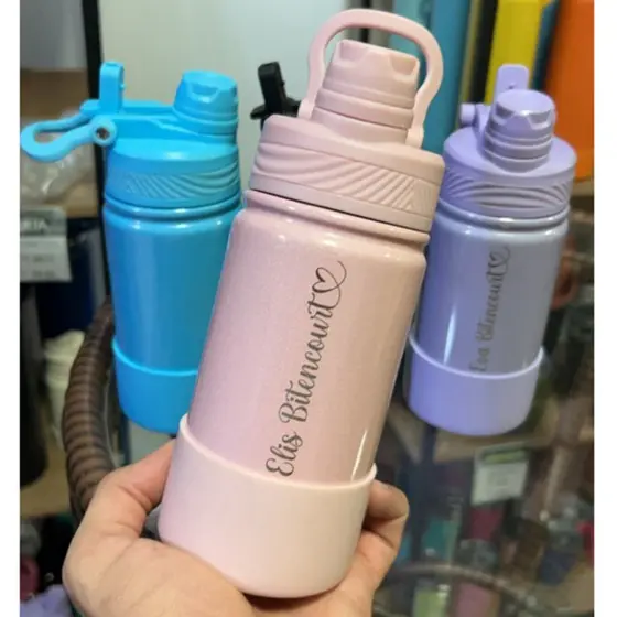 Garrafa termica 352ml Personalizada brilho Canudo e bico alto enroscar