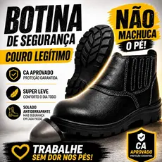 Botina Bota de Segurança Em Couro EPI Trabalho Obra CA Aprovado Biqueira PVC Unissex Profissional