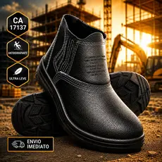 Bota Botina Segurança Masculina Couro Legítimo CA Antiderrapante EPI Trabalho Profissional