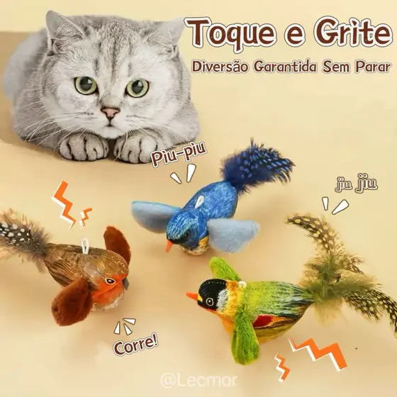 Brinquedo Interativo para Gatos com Som de Pássaro Real Toque e Grite