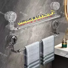 Toalheiro Extensível 60-120cm Sem Furos Barra Porta Toalha Ajustável Banheiro Ventosa Luxo