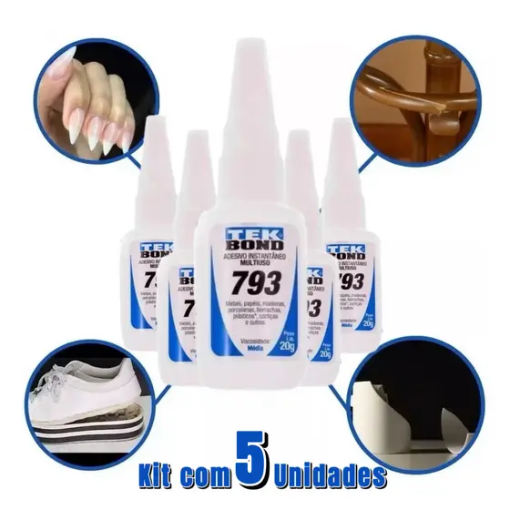 Cola Instantânea 793 Multiuso 20g Adesivo Super Forte para Metais, Madeira, Plástico e Borracha