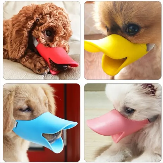 Focinheira Bico de Pato para Cães Pet Anti Mordida Latido Lamber Feridas Silicone Ajustável