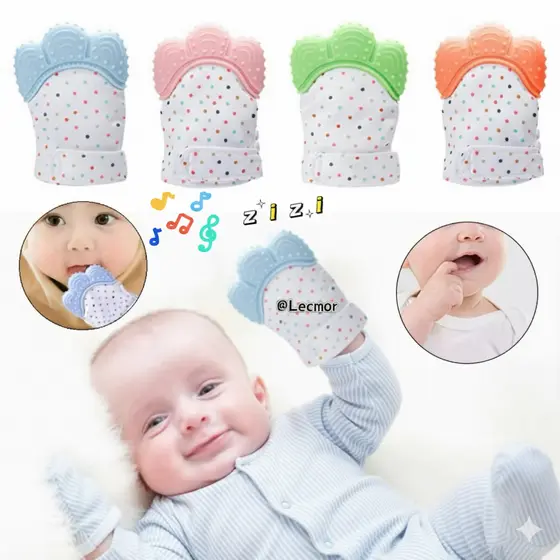 Luva Mordedor Ajustável de Silicone para Bebê com Som "Zizi" Alivia Gengiva e Distrai