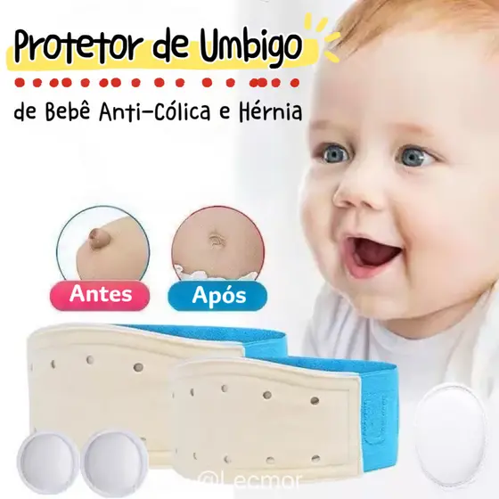 Protetor de Umbigo de Bebê Anti-Cólica e Hérnia com Almofadas Substituíveis