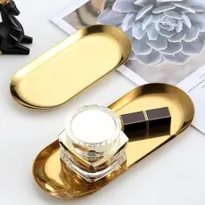 Bandeja Oval de Aço Inox Decorativa Organizador de Joias Maquiagem Talheres e Petiscos