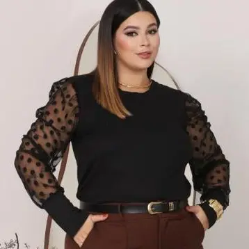 Blusa Femenina Plus Size Manga De Princesa DeTule Manga Longa confortável,Fresca e Resitente.