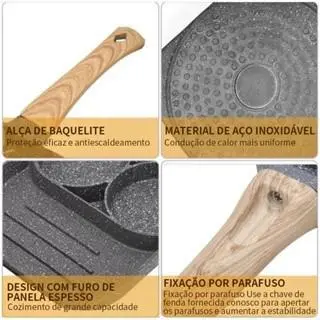 Frigideira Multifuncional 3 em 1 Antiaderente Para Carne Frita Ovos Carne Lanche Hamburgue