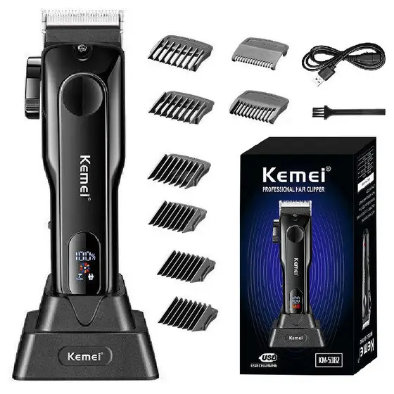 Kemei Recarregável Aparador De Cabelo Para Homens Profissional Barba Elétrica Máquina De Corte Borda Dois Motor Velocida