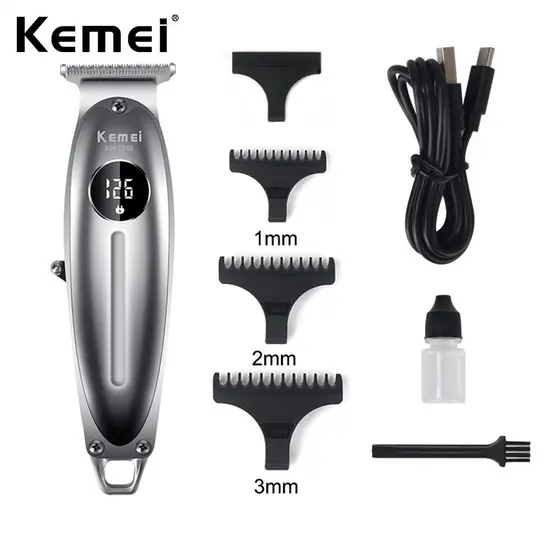 Kemei KM-1948 Aparador De Cabelo Profissional Todo Em metal Para Barbeiro Display Indicador De Bateria LCD Masculino 0mm